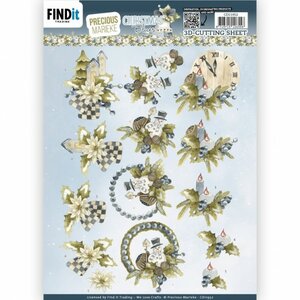 3D Cutting Sheet - Precious Marieke - Christmas Blues - Blue Clock