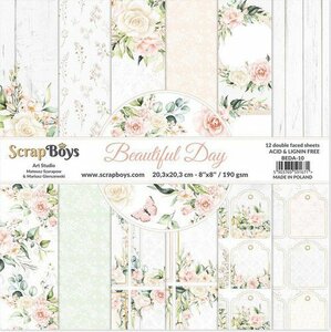 ScrapBoys Beautiful day paperpad 12 vl+cut out elements-DZ BEDA-10 190gr 20,3x20,3cm