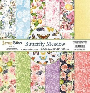 ScrapBoys Butterfly Meadow paperset 12 vl+cut out elements-DZ BUME-08 