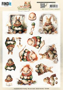 3D Cutting Sheet - Berries Beauties - Winter Bunnies - Reading Bunnies CD12400
