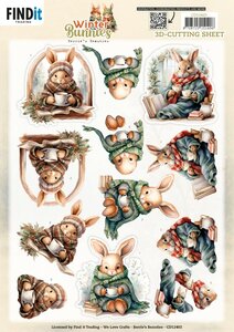 3D Cutting Sheet - Berries Beauties - Winter Bunnies - Cosy Bunnies CD12403