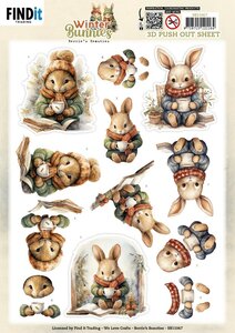 3D Pushout Sheet - Berries Beauties - Winter Bunnies - Drinking Bunnies SB11067