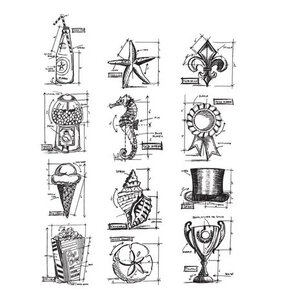 Stampers Anonymous Mini Blueprints 6 Tim Holtz Cling Stamps (CMS196)