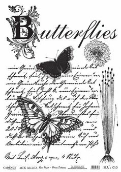 Cadence rijstpapier butterflies - tekst - zwart