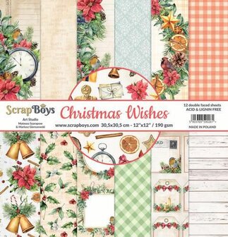 ScrapBoys Christmas Wishes paperset 12 vl+cut out elements-190gr 30,5 x 30,5cm