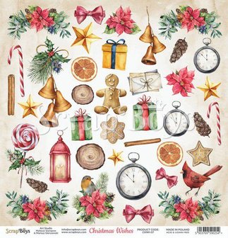 ScrapBoys Christmas Wishes paper cut out elements 190gr 30,5 x 30,5cm