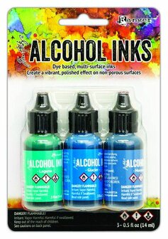 Ranger Alcohol Ink Ink Kits Teal/Blue Spectrum 3x15 ml Tim Holtz
