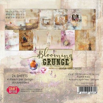 Craft&amp;You Blooming Grunge Small Paper Pad 6x6 36 vel 