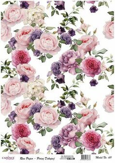 Cadence rijstpapier vintage rozen roze en lila Model No: 611