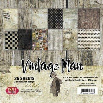Craft&amp;You Vintage Man Small Paper Pad 6x6 36 vel