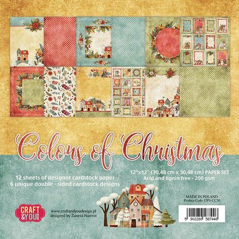 Craft&You Colors of Christmas Big Paper Set 12x12 12 vel 