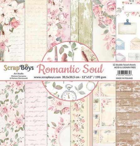 ScrapBoys Romantic Soul paperset 12 vl+cut out elements-190gr 30,5 x 30,5cm