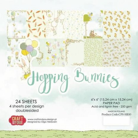 Craft&You Hopping Bunnies Small Paper Pad 6x6 36 vel 
