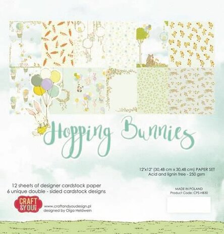 Craft&amp;You Hopping Bunnies Big Paper Set 12x12 12 vel