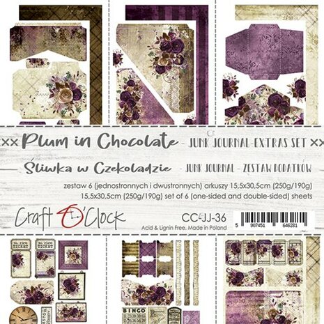 Craft OClock Junk Journal Set Plum In Chocolate, 15,5x30,5cm 