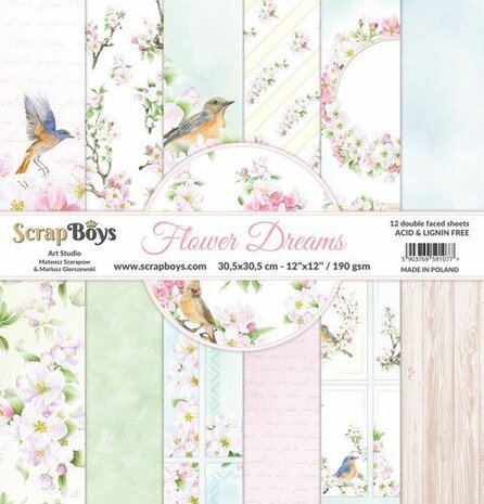 ScrapBoys Flower dreams paperset 12 vl+cut out elements-DZ FLDR-08