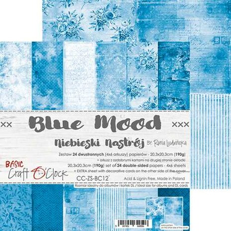 Craft OClock Paper Collection Set 20,3x20,3cm Basic 12 - Blue Mood