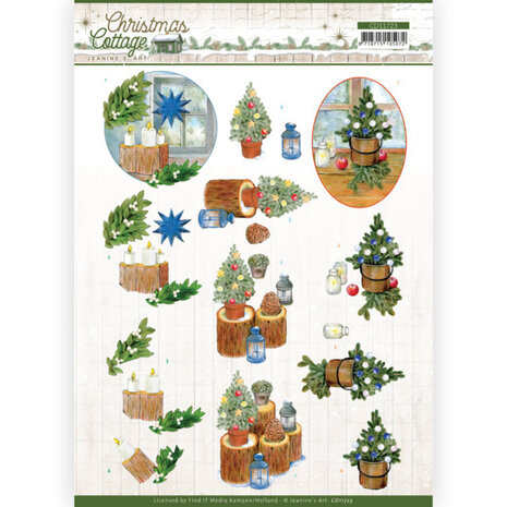 3D Cutting Sheet - Jeanine&#039;s Art - Christmas Cottage - Blue Decorations