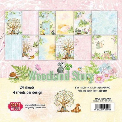 Craft&amp;You Woodland Story Small Paper Pad 6x6 36 vel 