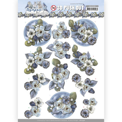 3D Push Out - Amy Design - Awesome Winter - Winter Flowers. 