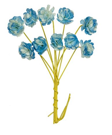 Scrapberry&#039;s Handmade mulberry Chrysanthemum, dia ~1cm, stem 7cm, 10 pcs, 2 TONES BLUE