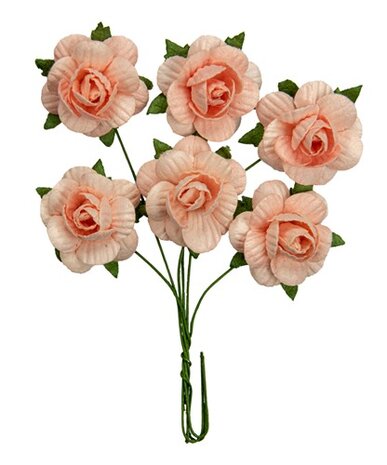 Scrapberry&#039;s Handmade mulberry Jubilee roses, dia ~2,5cm, stem 6cm, 6 pcs, SALMON