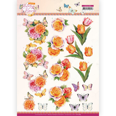 3D Cutting Sheet - Jeanine&#039;s Art - Perfect Butterfly Flowers - Orange Rose