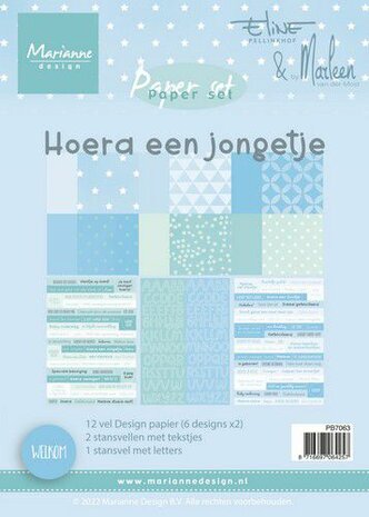 Marianne Design Eline&lsquo;s Paperset Hoera een jongetje (NL) PB7063 A5