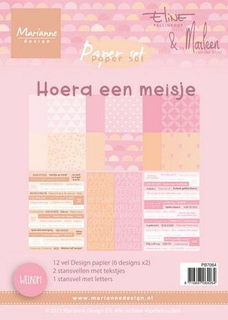 Marianne Design Eline&lsquo;s Paperset Hoera een meisje (NL) PB7064 A5