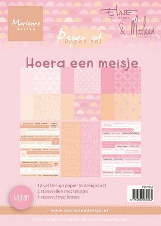 Marianne Design Eline&lsquo;s Paperset Hoera een meisje (NL) PB7064 A5