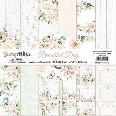 ScrapBoys Beautiful day paperpad 24 vl+cut out elements-DZ BEDA-09 190gr 15,2x15,2cm