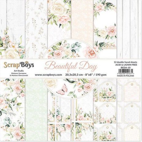 ScrapBoys Beautiful day paperpad 12 vl+cut out elements-DZ BEDA-10 190gr 20,3x20,3cm