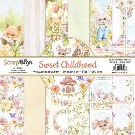 ScrapBoys Sweet Childhood paperpad 12 vl+cut out elements-DZ SWCH-10 190gr 20,3x20,3cm