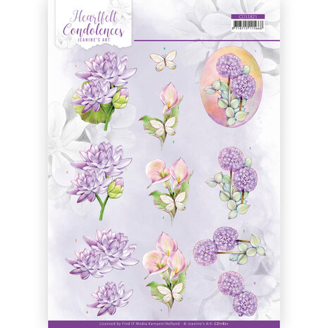 3D Cutting Sheet -Jeanine&#039;s Art - Heartfelt Condolences - Purple Flowers