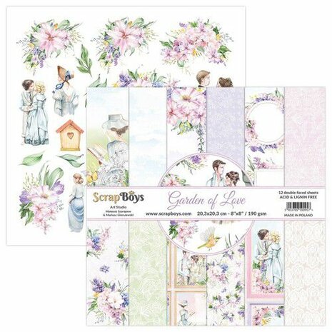 ScrapBoys Garden of love paperpad 12 vl+cut out elements-DZ GALO-10 190gr 20,3x20,3cm