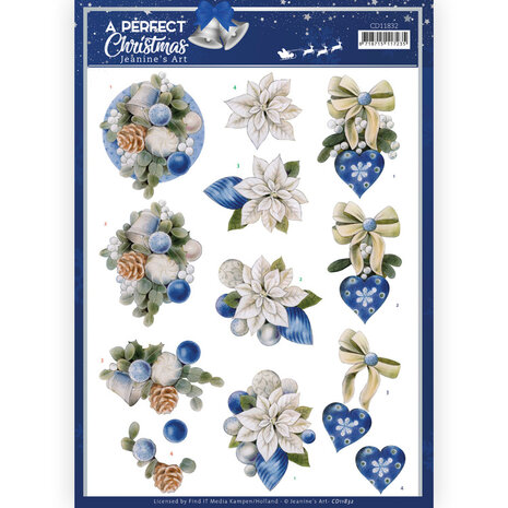 3D Cutting Sheet - Jeanine&#039;s Art - A Perfect Christmas - Blue Christmas Flowers