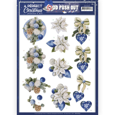 3D Push Out - Jeanine&#039;s Art - A Perfect Christmas - Blue Christmas Flowers