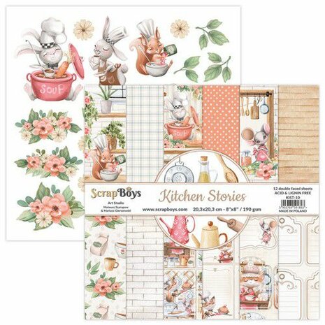 ScrapBoys Kitchen Stories paperpad 12 vl+cut out elements-DZ KIST-10 190gr 20,3x20,3cm