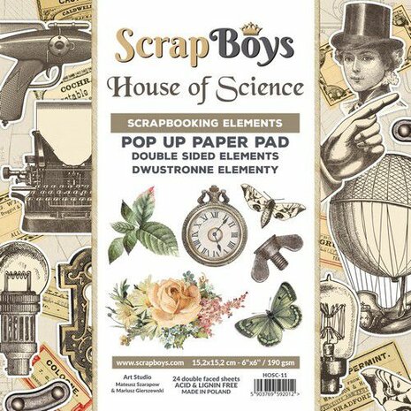 Scrapboys POP UP Paper Pad double sided elements - House of Science HOSC-11 190gr 15,2x15,2cm