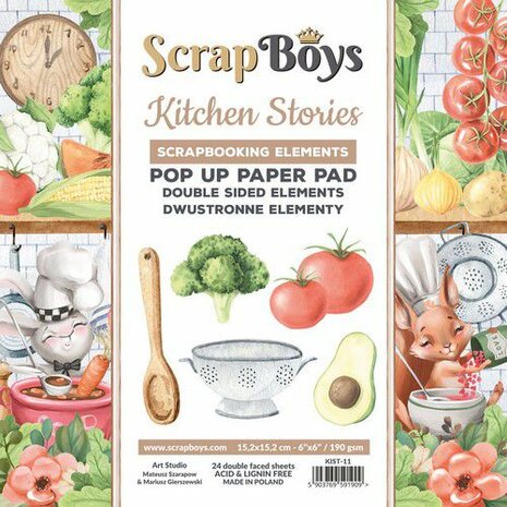 Scrapboys POP UP Paper Pad double sided elements - Kitchen Stories KIST-11 190gr 15,2x15,2cm