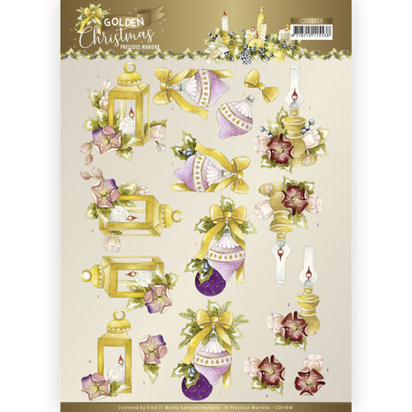 3D Cutting Sheet - Precious Marieke - Golden Christmas - Christmas Lantern