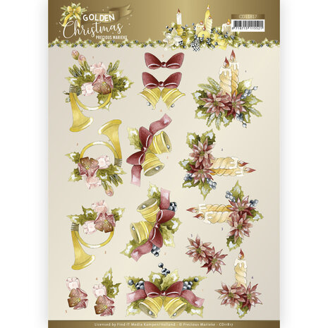 3D Cutting Sheet - Precious Marieke - Golden Christmas - Christmas Bells