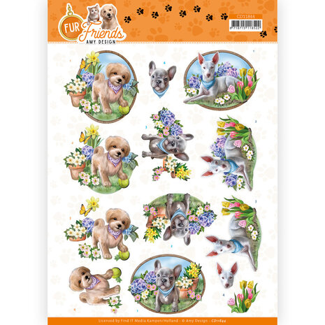 3D Cutting Sheet - Amy Design - Fur Friends - Dogs in the Garden CD11844