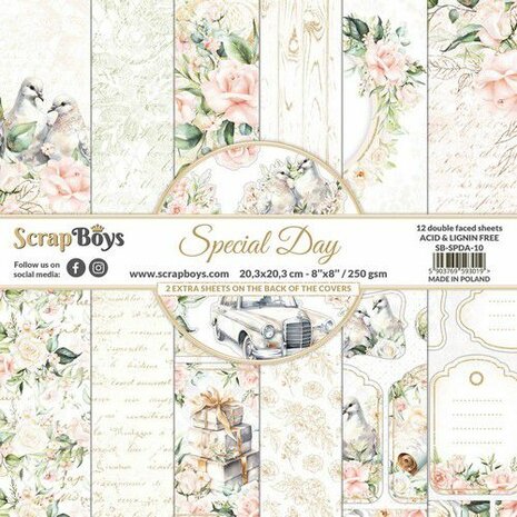 ScrapBoys Special Day paperpad 12 vl+cut out elements-DZ SPDA-10 250gr 20,3x20,3cm