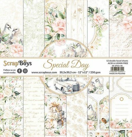 ScrapBoys Special Day paperset 12 vl+cut out elements-DZ SPDA-08 250gr 30,5cmx30,5cm