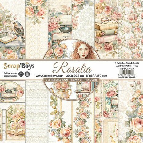 ScrapBoys Rosalia paperpad 12 vl+cut out elements-DZ ROSA-10 250gr 20,3x20,3cm