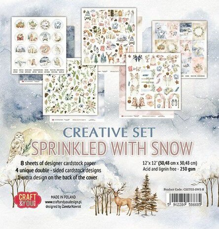 Craft&amp;You Sprinkled with Snow Creative Set (8) 12x12 12 vel CSET04-SWS-8 