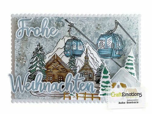 CraftEmotion Impress stamp Die - kerstdorp tussen de bergen Card 11x9cm