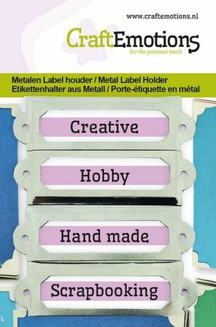 CraftEmotions Metalen label houder klein - zilver 4 st 18x60mm