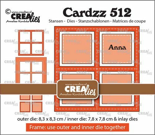 Crealies Cardzz Frame &amp; Inlay Anna 4x vierkant CLCZ512 8,3x8,3 - 7,8x7,8cm + inlay dies
